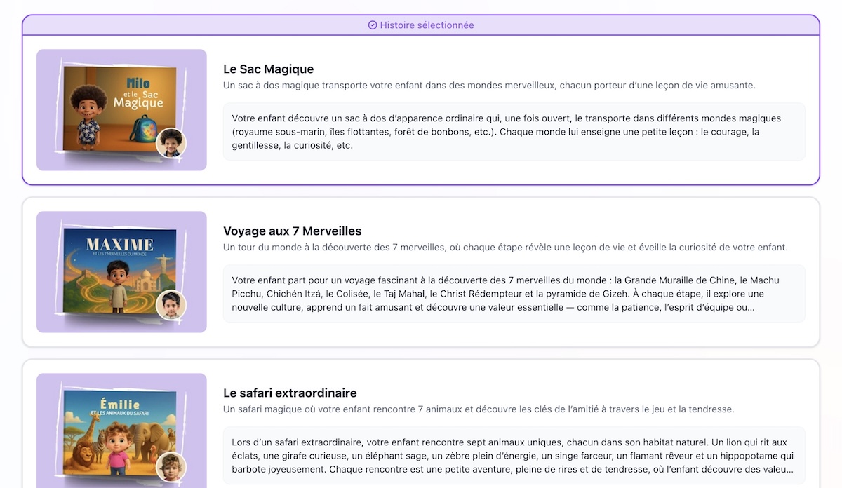 Choix de l'histoire